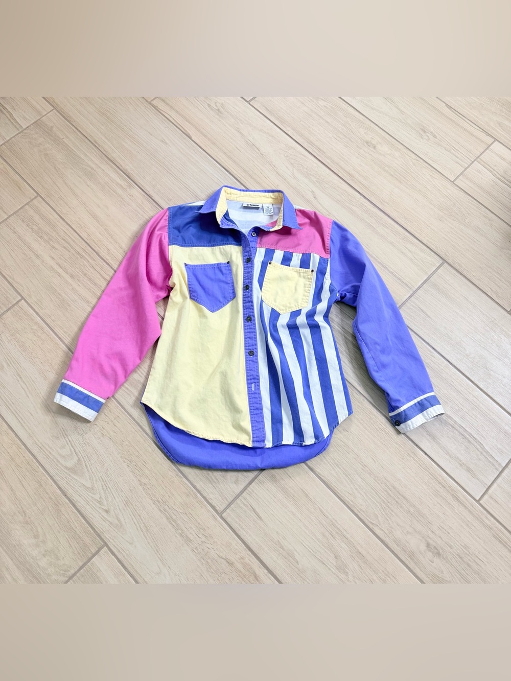 Vintage Gitano Colorblock Striped Button Down Shirt Womens Medium 90s Cotton